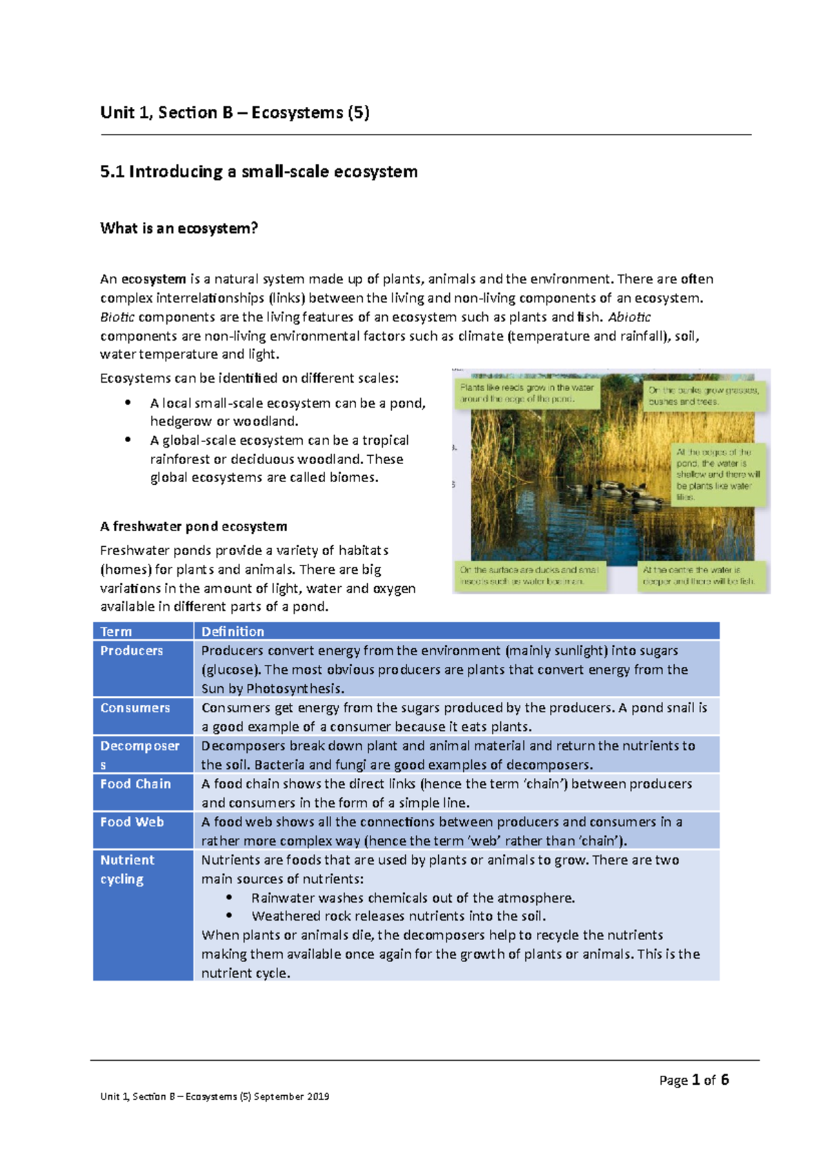 GCSE Geography Revision Notes Ecosystems Sep 2019 Unit 1, Section