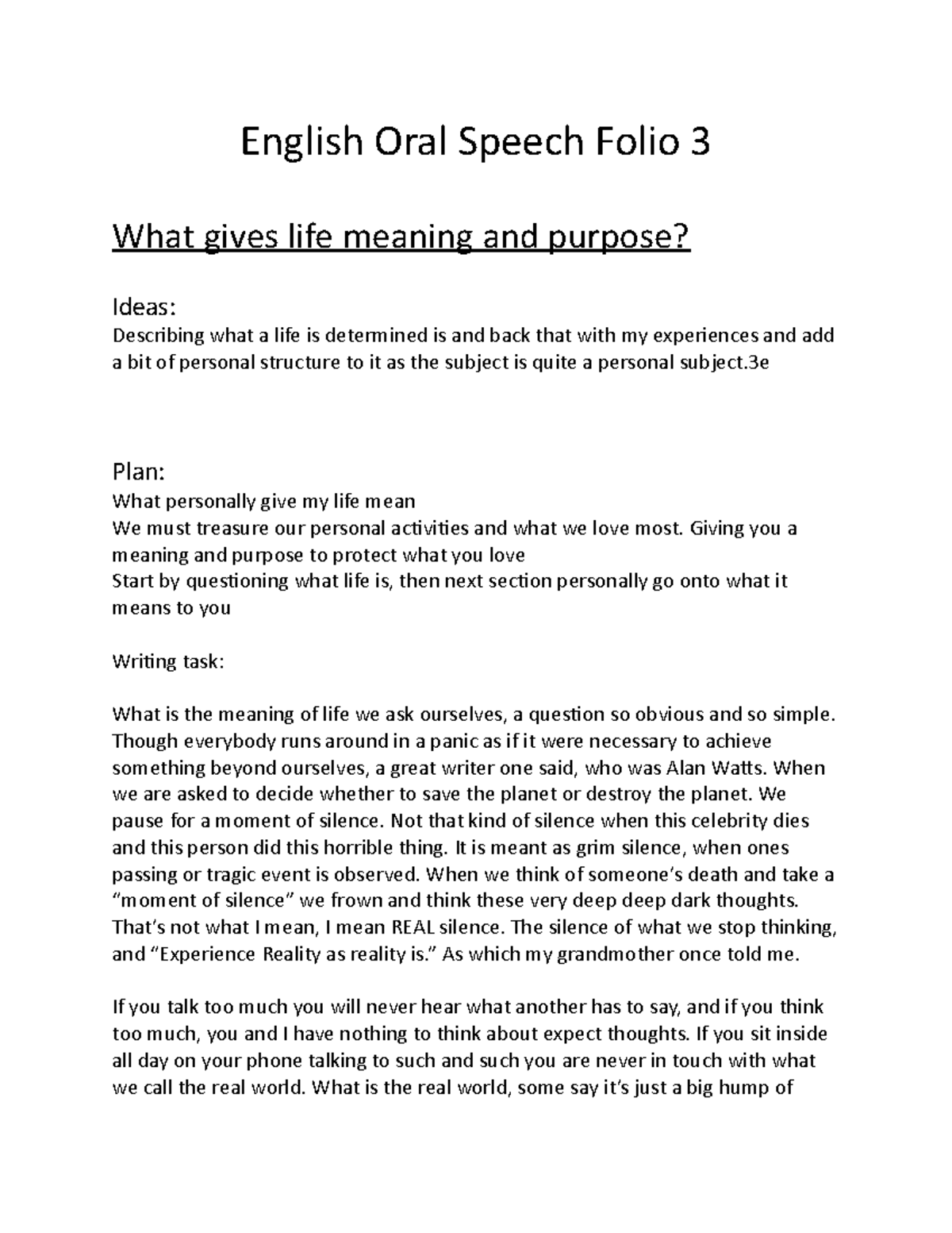 English Oral Speech Folio 3 Giving you a meaning and purpose to