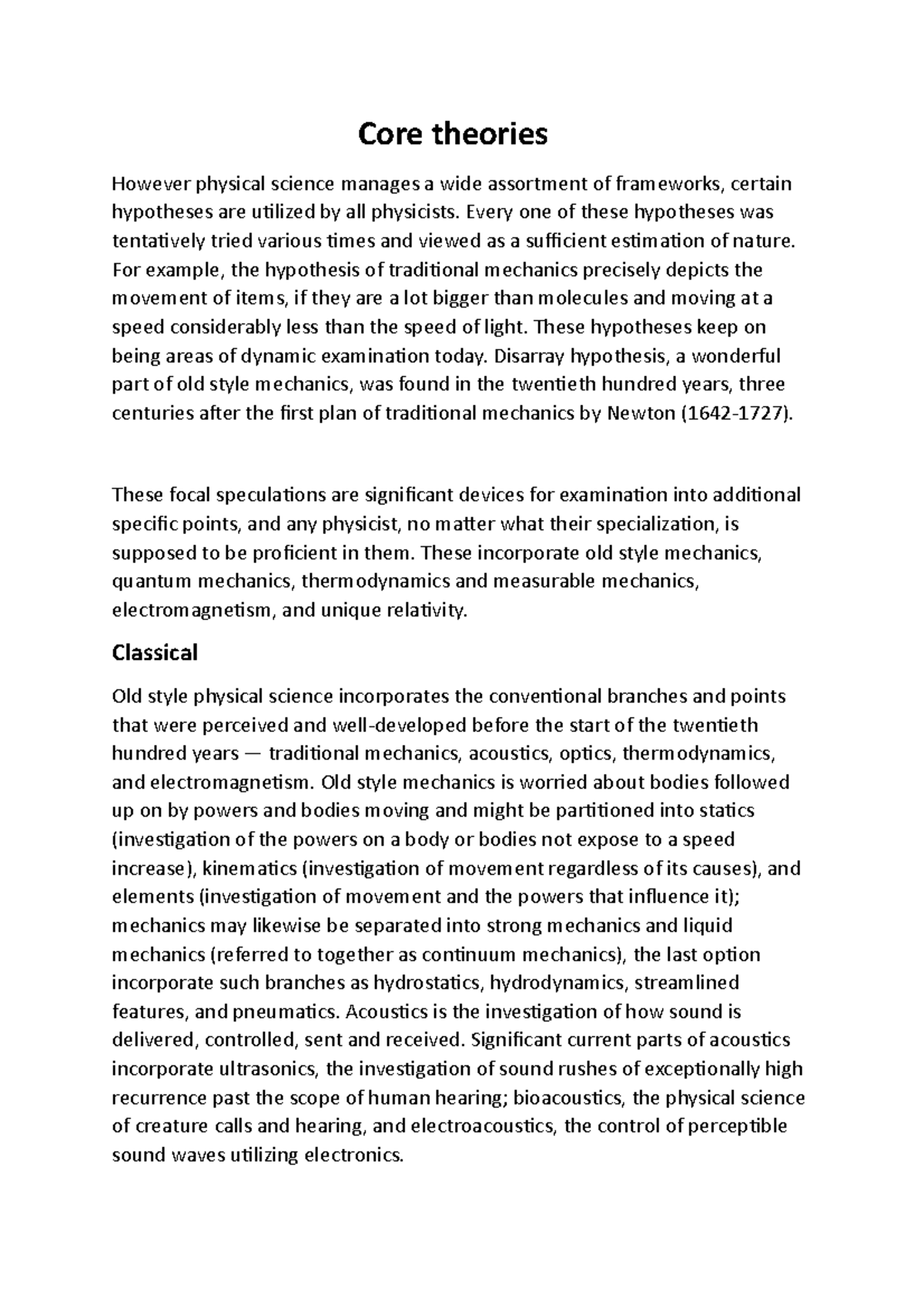 Core theories - Ifah - Core theories However physical science manages a ...