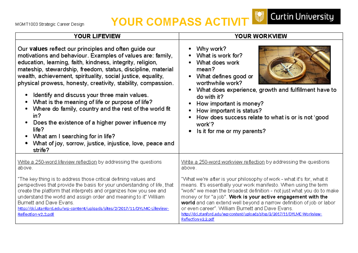 MGMT1003 - My Compass Activity - MGMT1003 Strategic Career Design YOUR ...