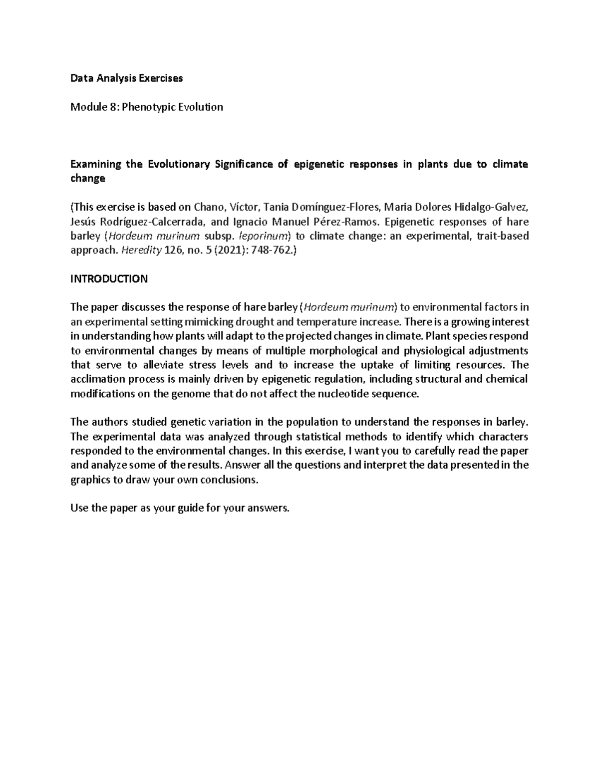 8.1 Tarea sobre plasticidad fenotipica Chano 2021 - Biología General I ...