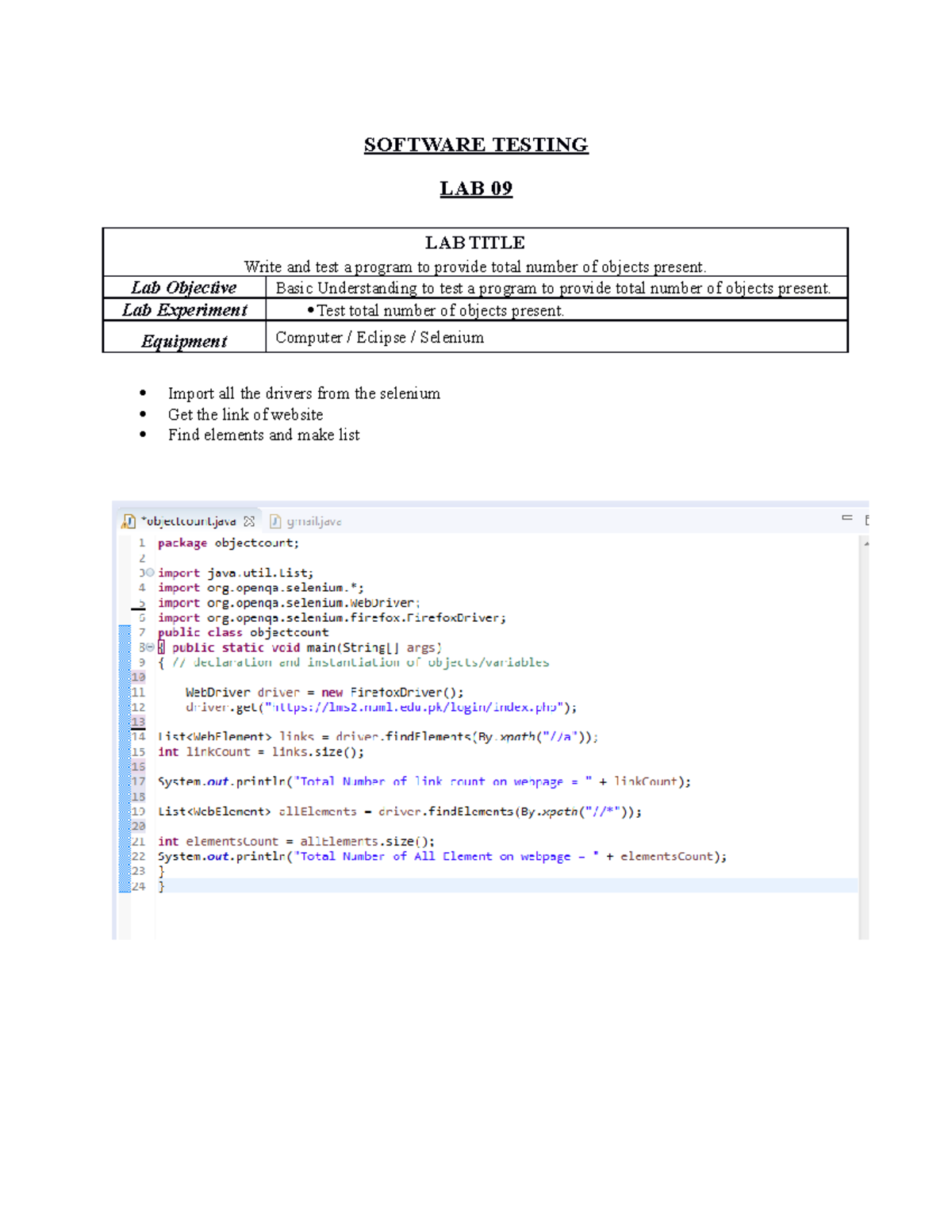 ST Lab maunal 9 software engininring - SOFTWARE TESTING LAB 09 LAB ...