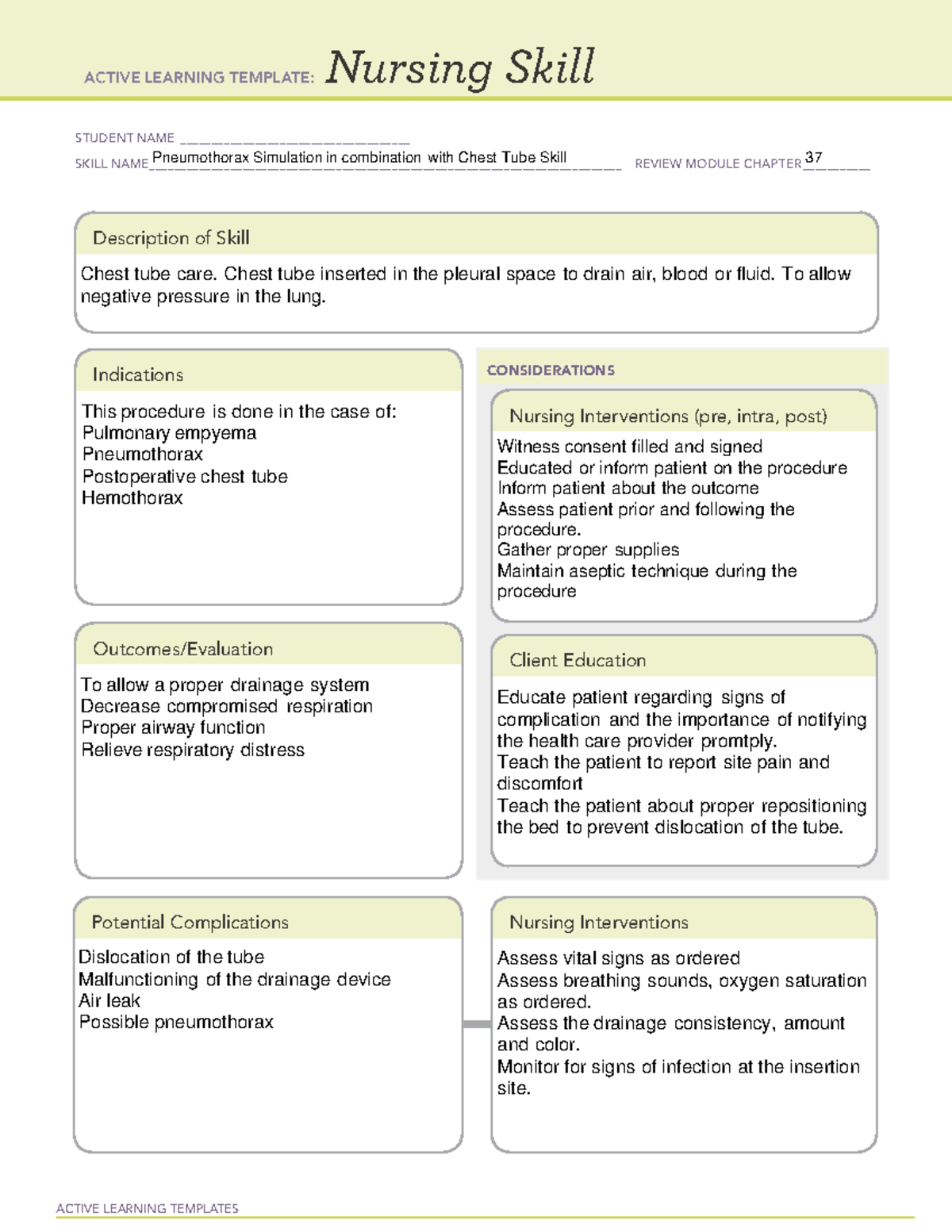 Chest Tube care nursing - ACTIVE LEARNING TEMPLATE: Nursing Skill ...