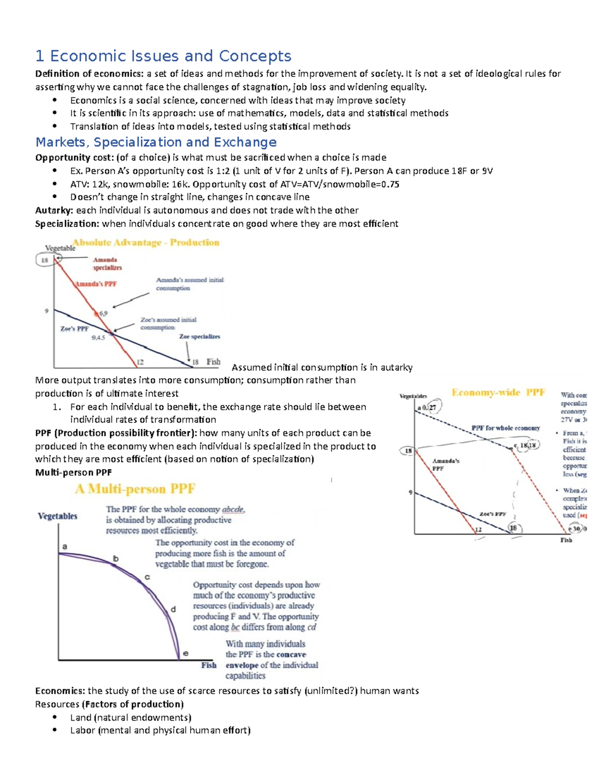 ECON 201 Notes for each chapter - 1 Economic Issues and Concepts ...