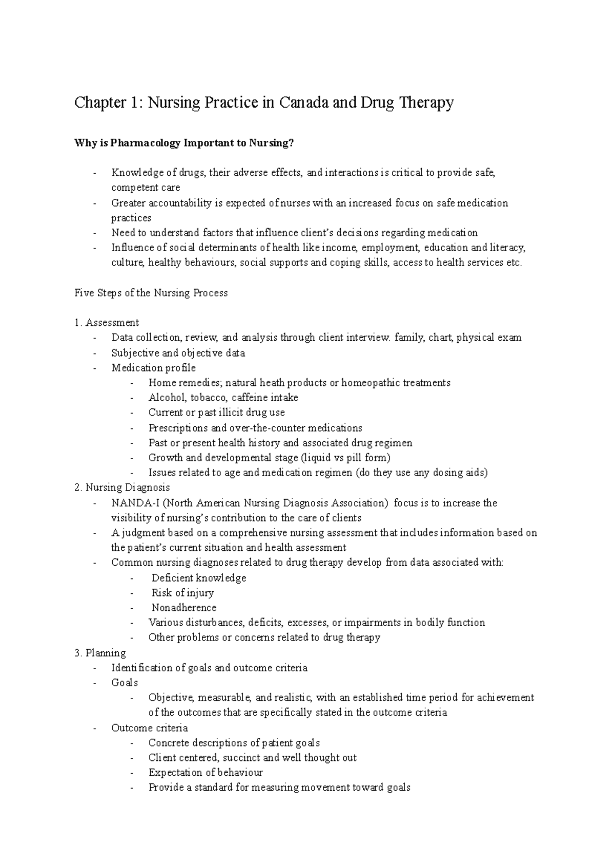 Pharm Notes - Chapter 1: Nursing Practice in Canada and Drug Therapy ...