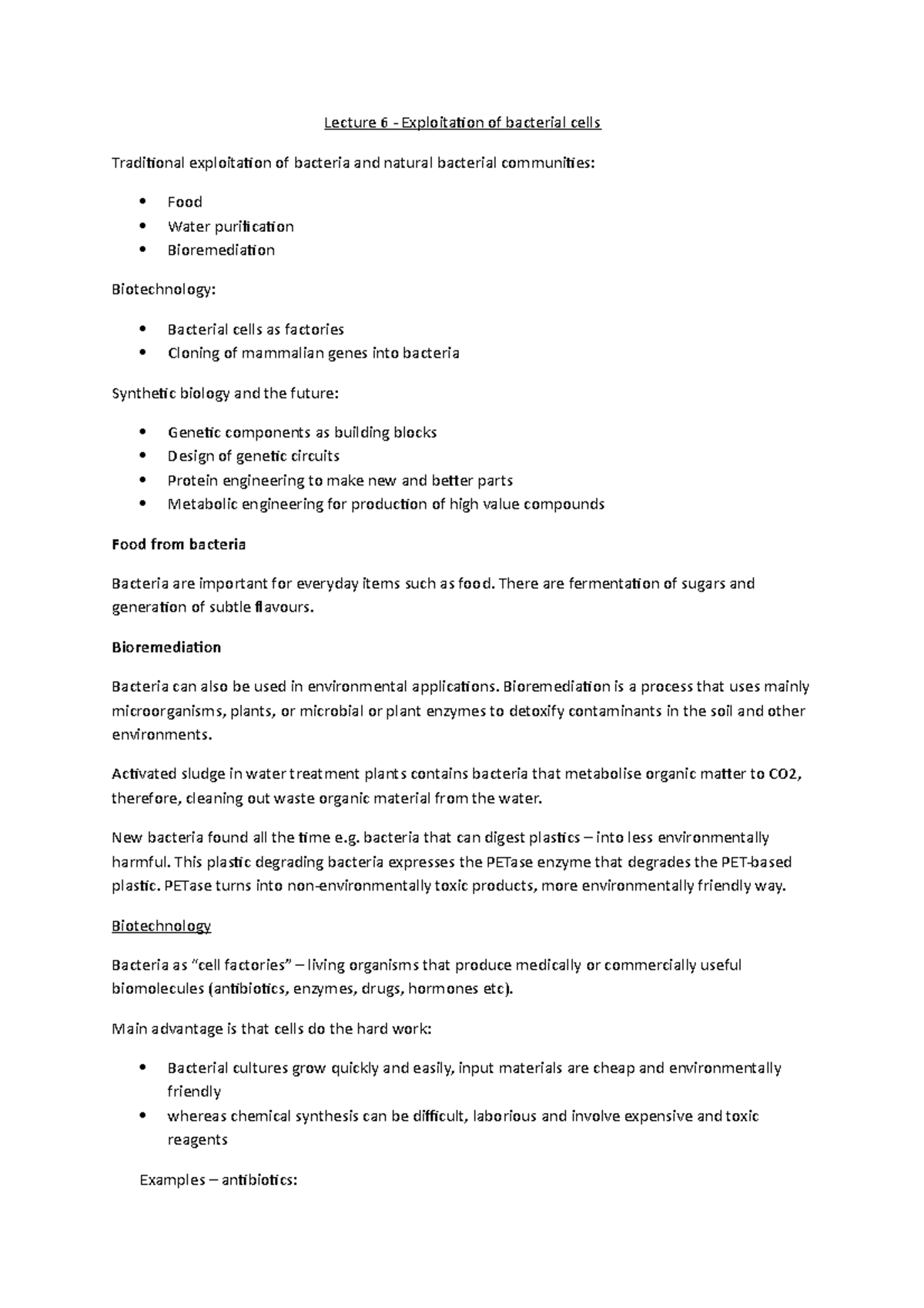 Lecture 6 - exploiting bacterial cells - Lecture 6 - Exploitation of ...