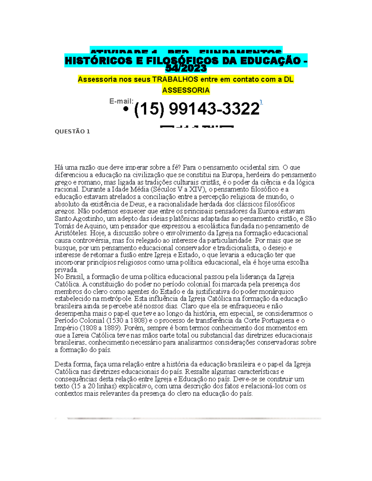 ATIVIDADE 1 - PED - FUNDAMENTOS HISTÓRICOS E FILOSÓFICOS DA EDUCAÇÃO ...