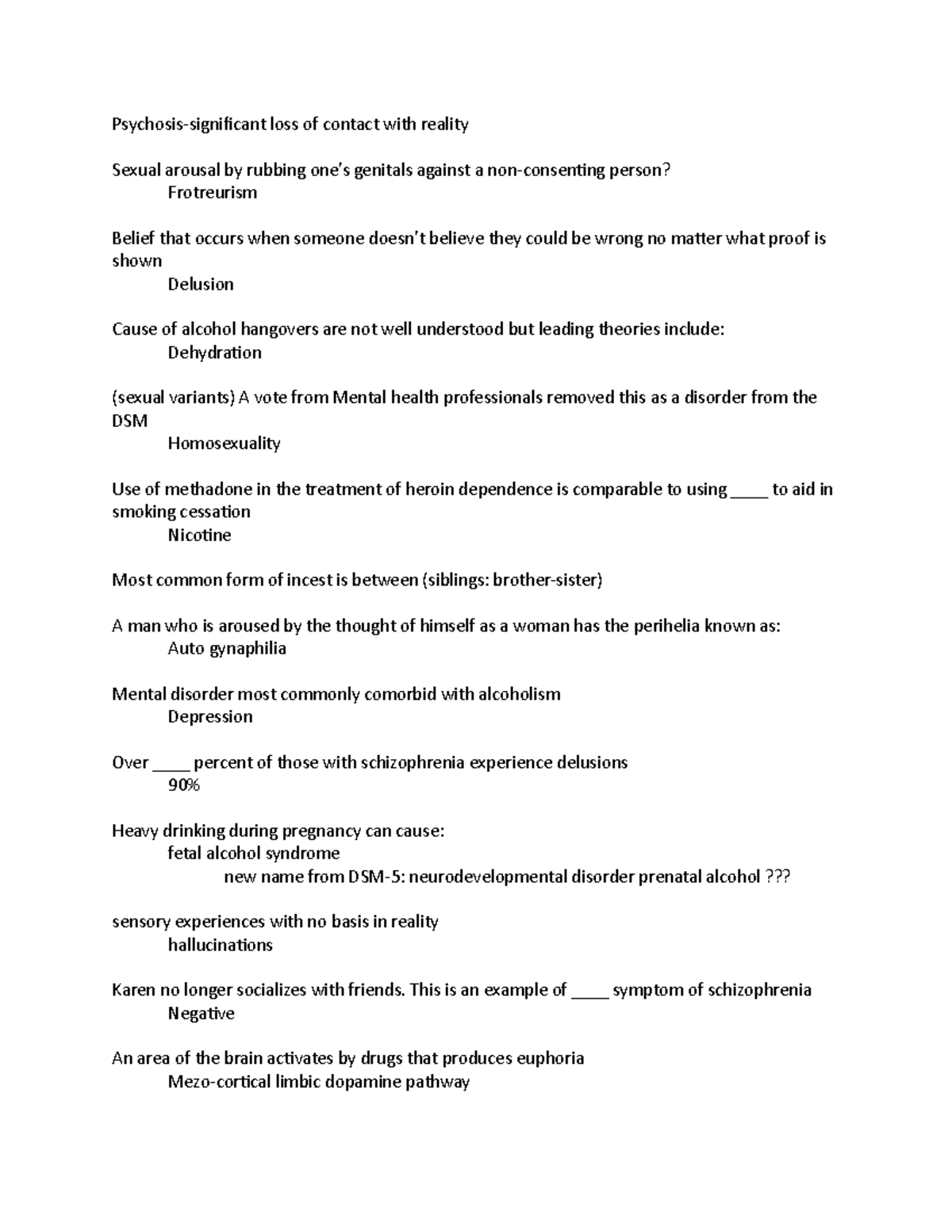 Psychopath study 2 - notes for exam - Psychosis-significant loss of ...