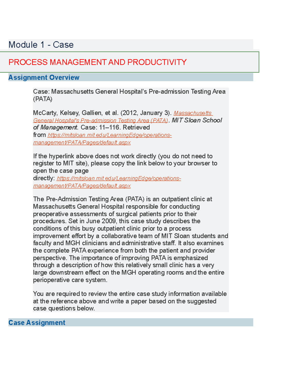 Attachment 1 - none,.. - Module 1 - Case PROCESS MANAGEMENT AND ...