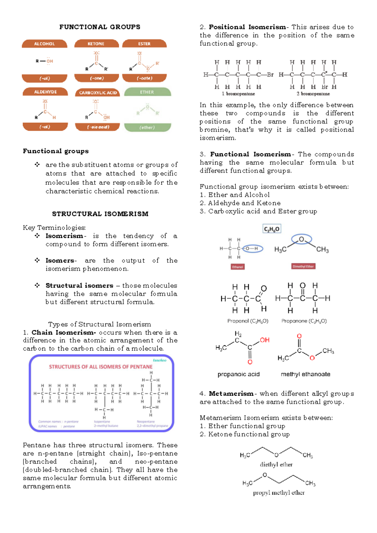Functional Groups AND Structural Isomerism Handouts - FUNCTIONAL GROUPS ...