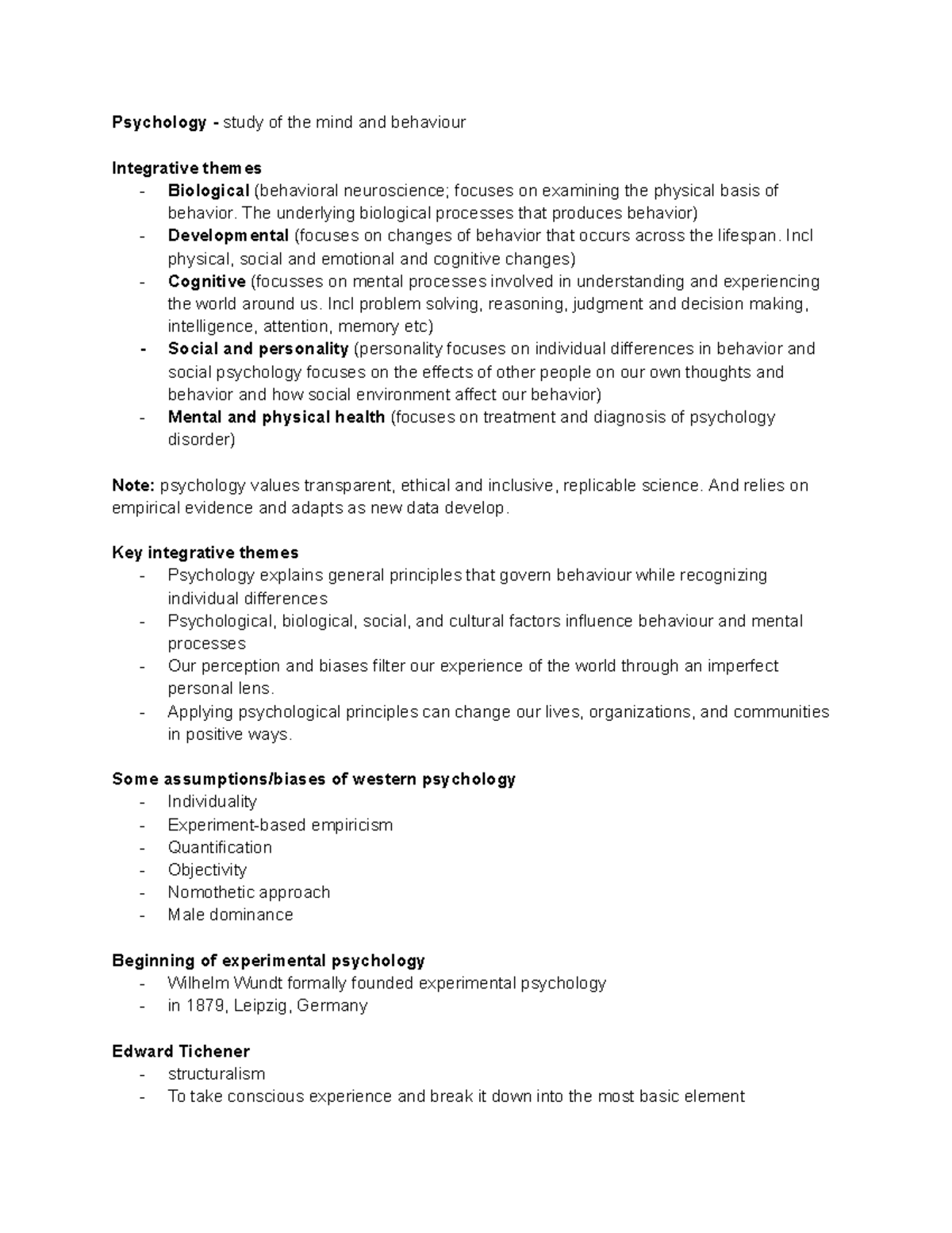 Psy100 Module 1 Notes -2 - Psychology - Study Of The Mind And Behaviour ...