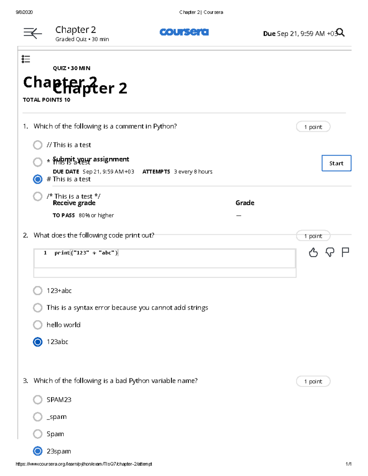 2 2019, questions and answers - 9/8/2020 Chapter 2 | Coursera - Studocu