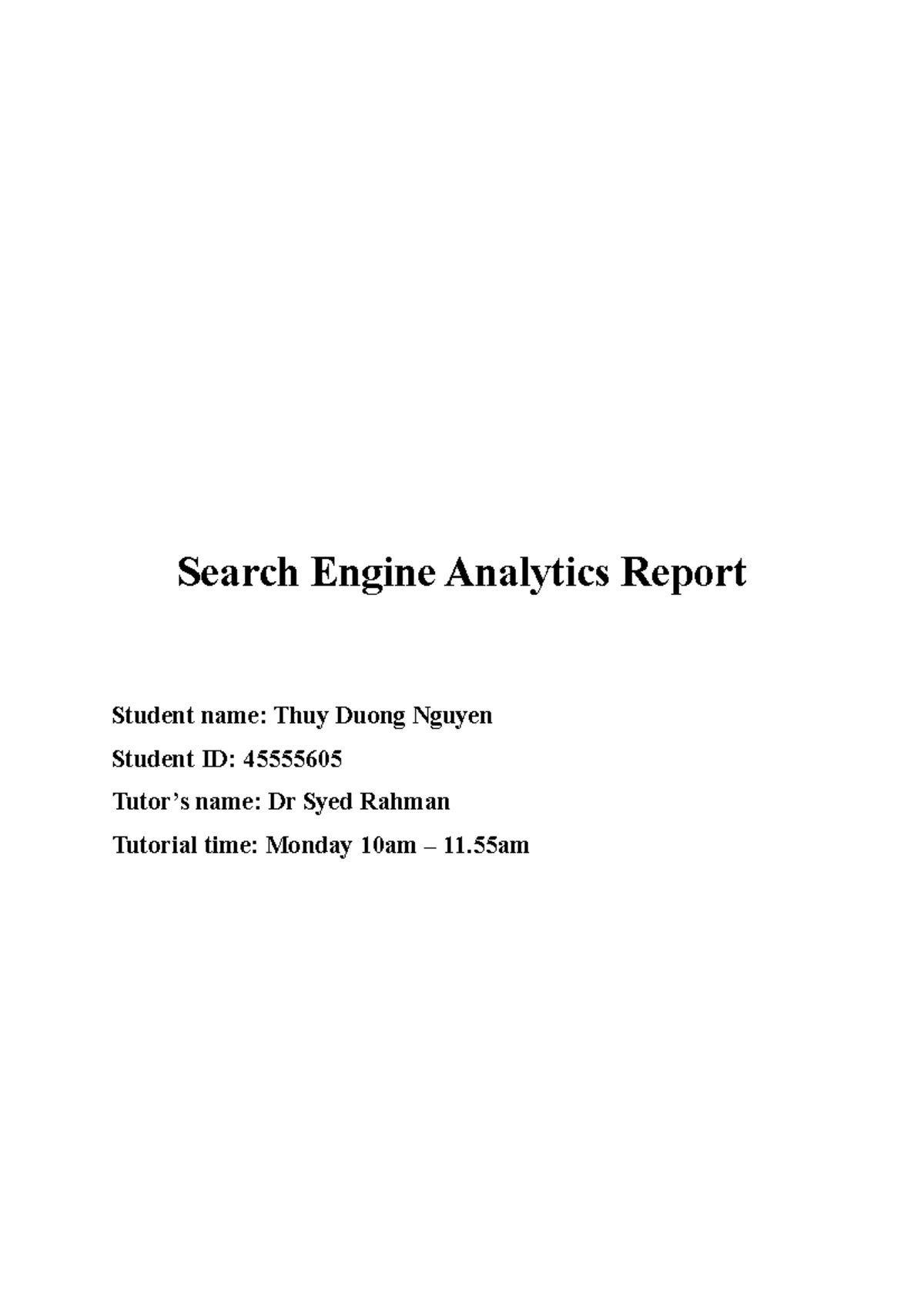 Search Engine Analytics Report - Search Engine Analytics Report Student ...