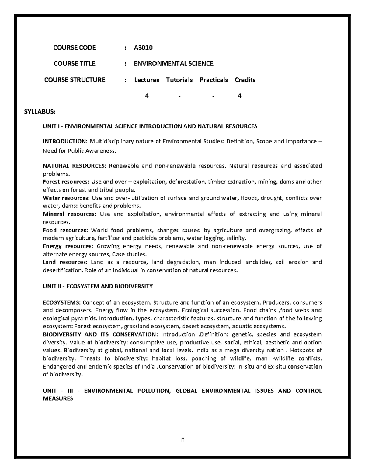 Environmental- Science-1 - ii COURSE CODE : A COURSE TITLE ...