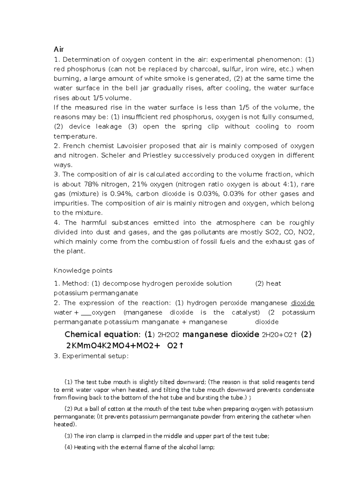 Air CH151 - Summary of knowledge points on chemical air - Air ...