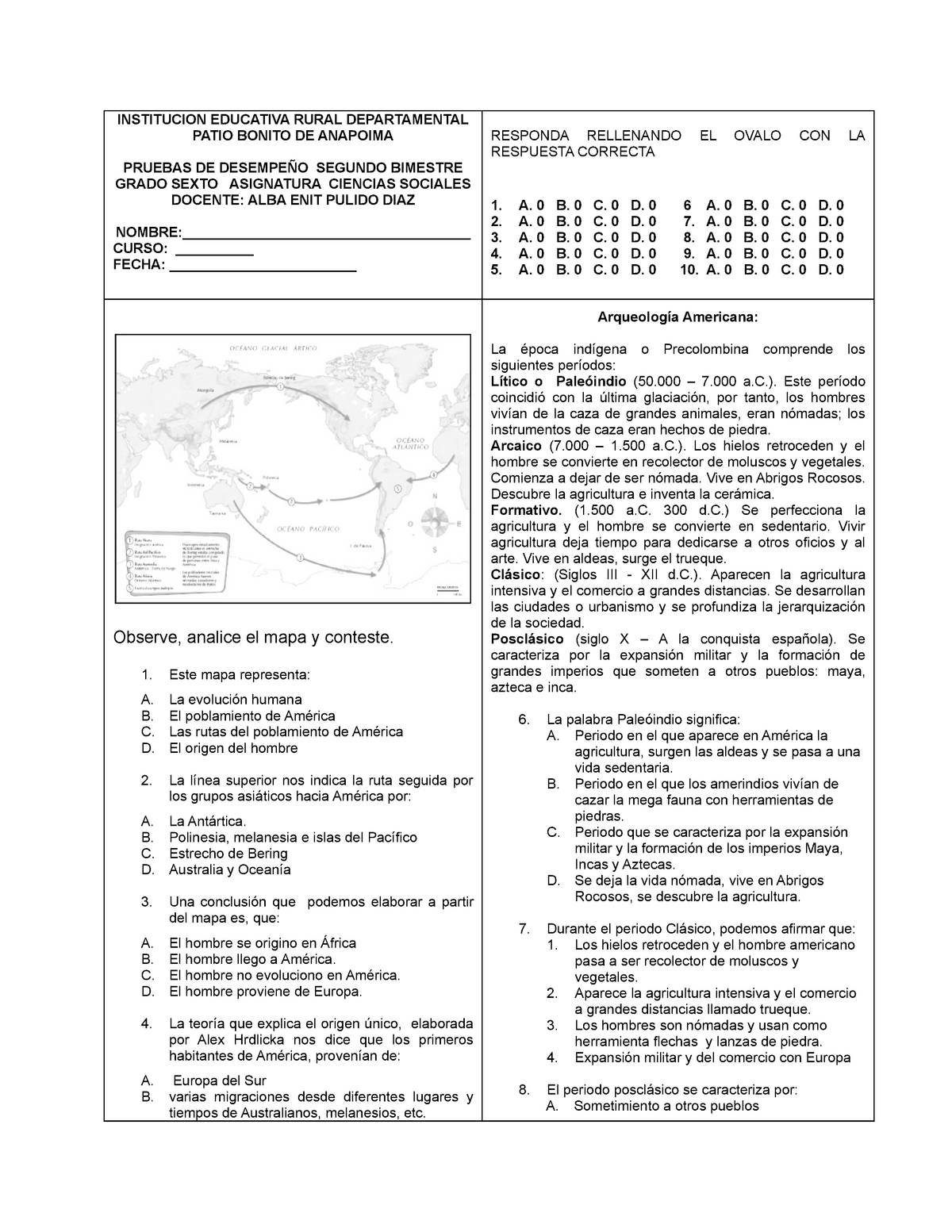 Evaluacion Tipo Icfes Grado Sexto 1 Periodo Instituci 5030