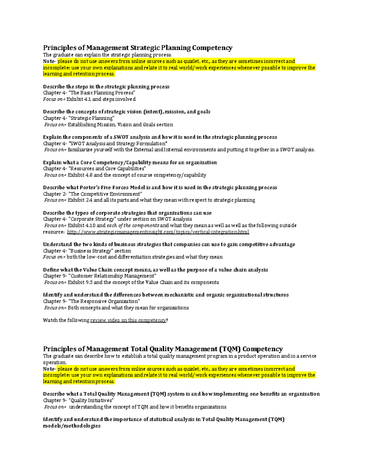 C483 Study Guide Questions - Principles of Management Strategic ...