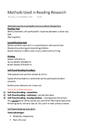 C82COG Language - Notes - Lecture 1 – Visual Word Recognition ...