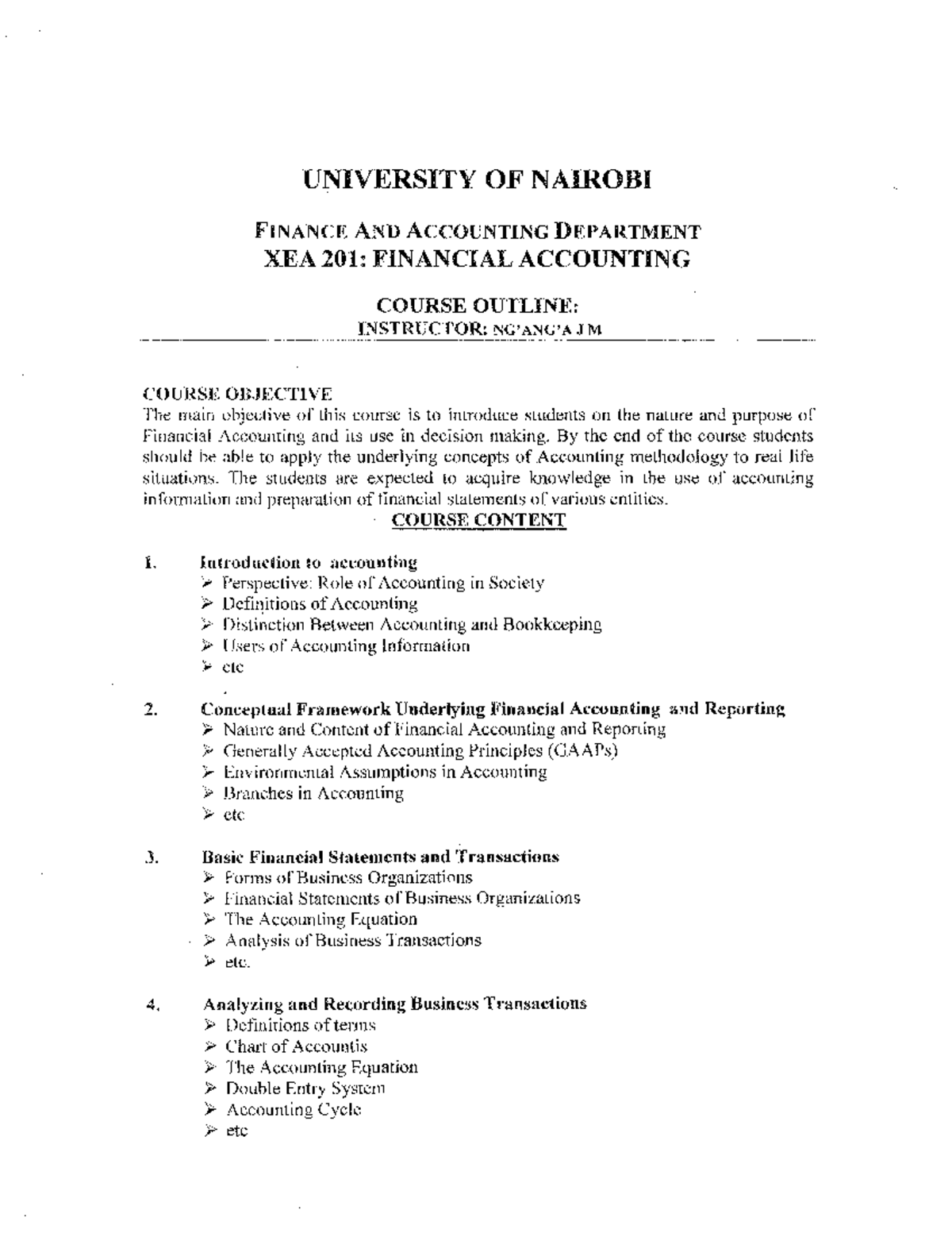 Financial Accounting for Second years UNIVERSITY OF NAIROBI FINANCE