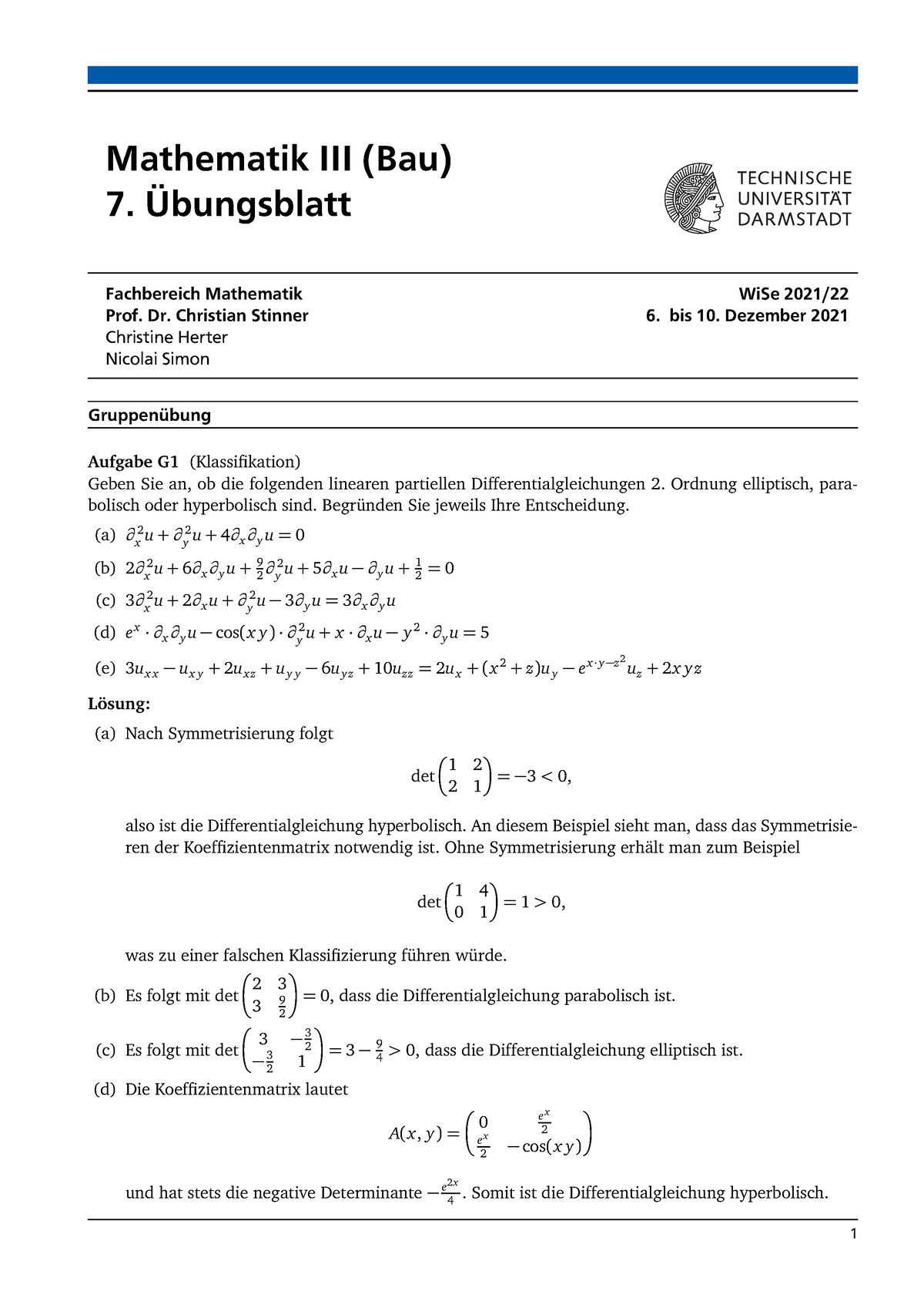 Übung 7 Lösungsvorschlag Mit Lösungen Und Aufgaben - Mathematik III ...