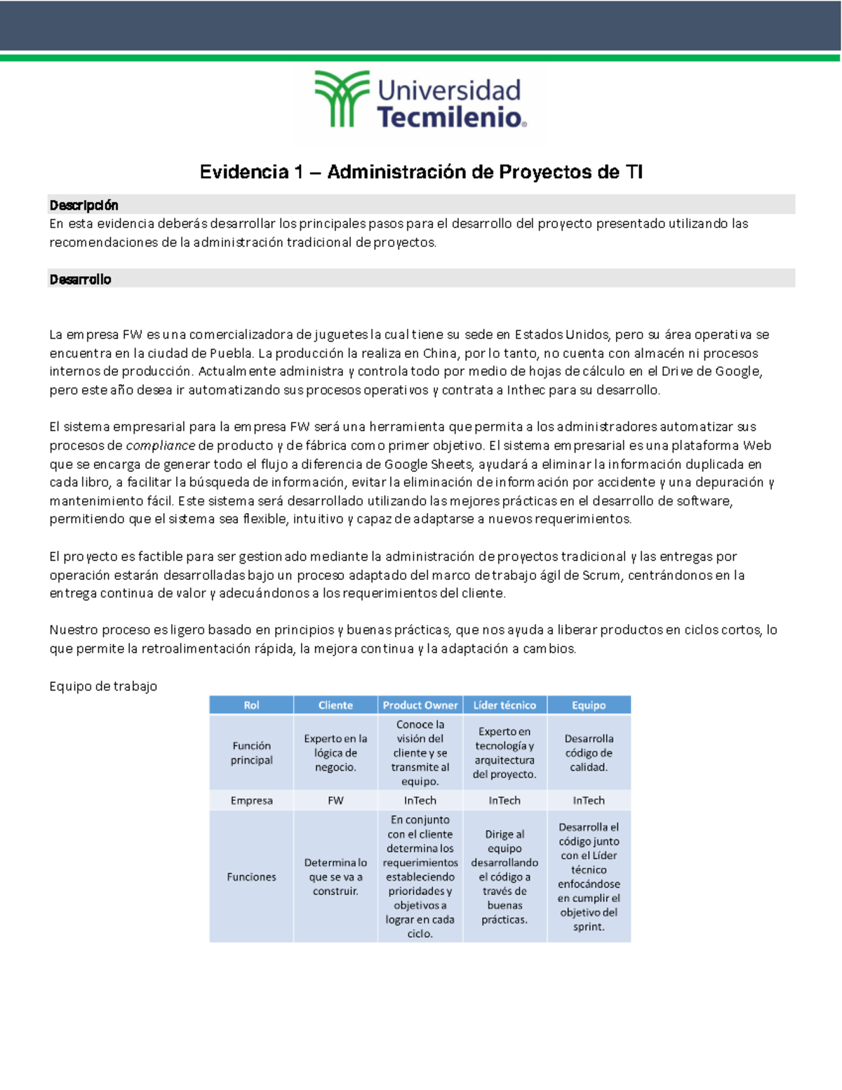 Solo prueba xdxdxd - Evidencia 1 – Administración de Proyectos de TI ...