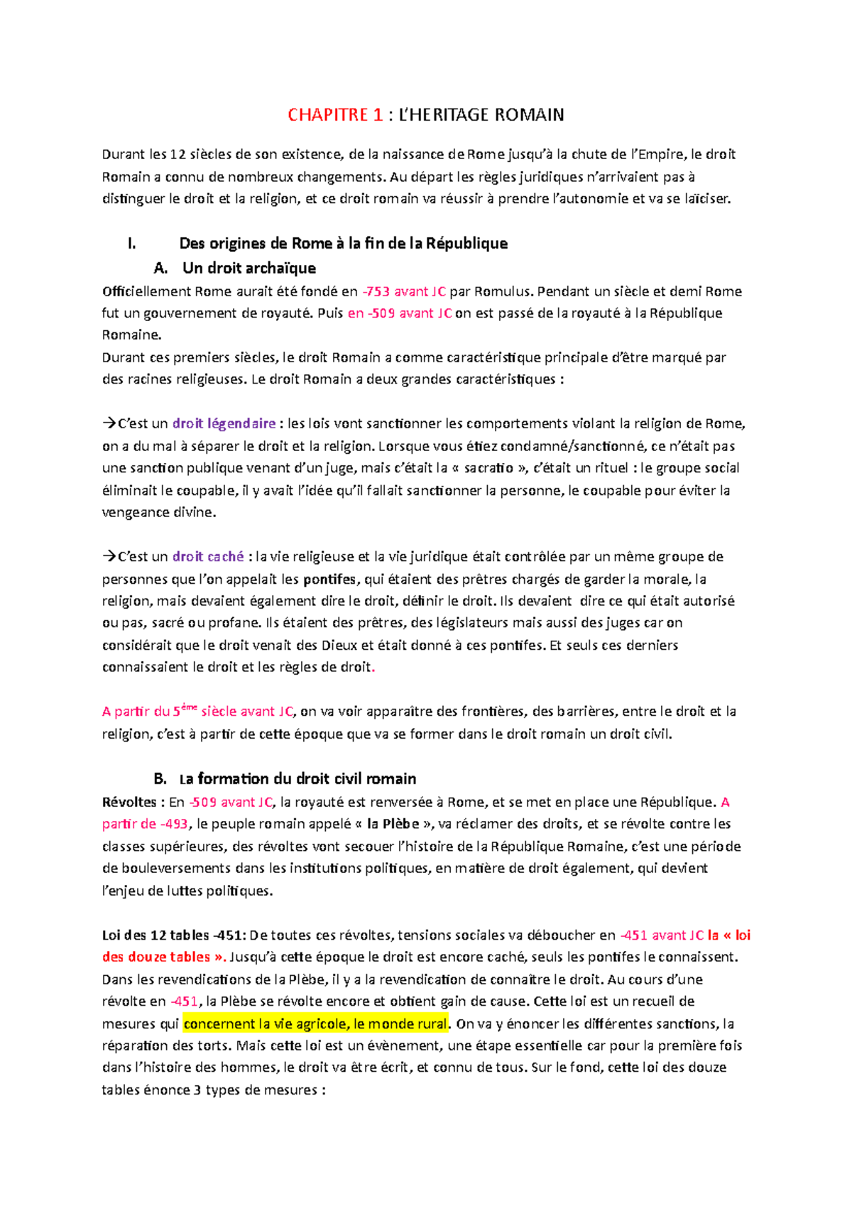 Chapitre 1 - histoire du droit - CHAPITRE 1 : L’HERITAGE ROMAIN Durant ...