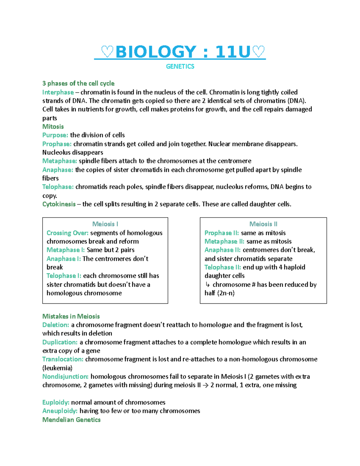 11U Bio Notes - ♡BIOLOGY : 11U♡ GENETICS 3 phases of the cell cycle ...