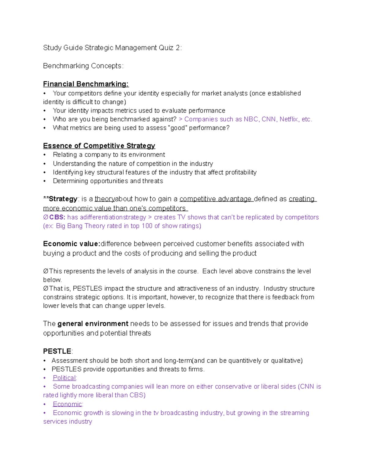 Study Guide Strategic Management Quiz 2 - What Metrics Are Being Used ...