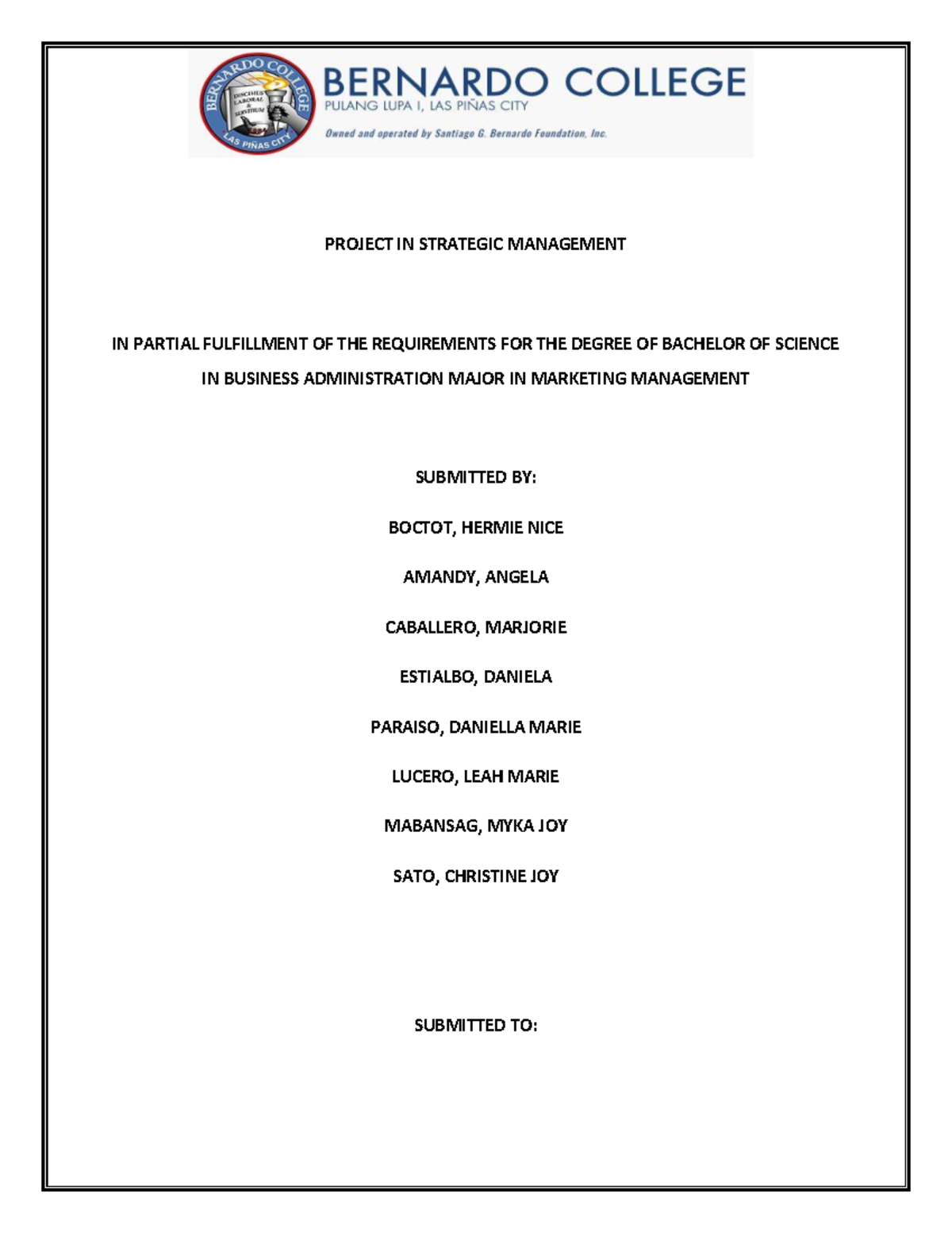 Project-IN- Strategic- Management - PROJECT IN STRATEGIC MANAGEMENT IN ...