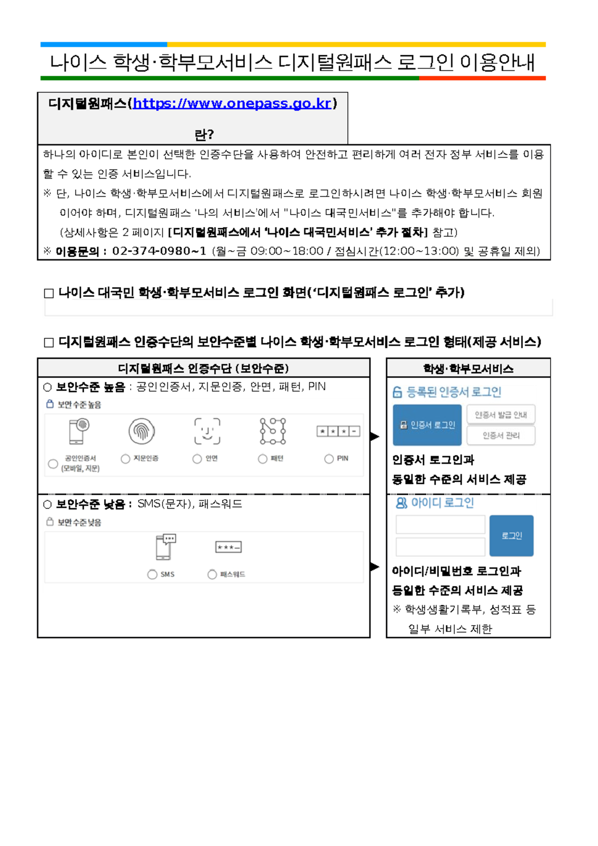 나이스 학생·학부모서비스 디지털원패스 로그인 이용안내 M - 나이스 학생·학부모서비스 디지털원패스 로그인 이용안내 디지털원패스  (Onepass.Go) 란? 하나의 아이디로 본인이 - Studocu