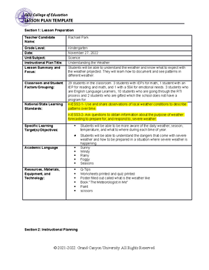 3-day unit plan template - ELM 361 - GCU - Studocu