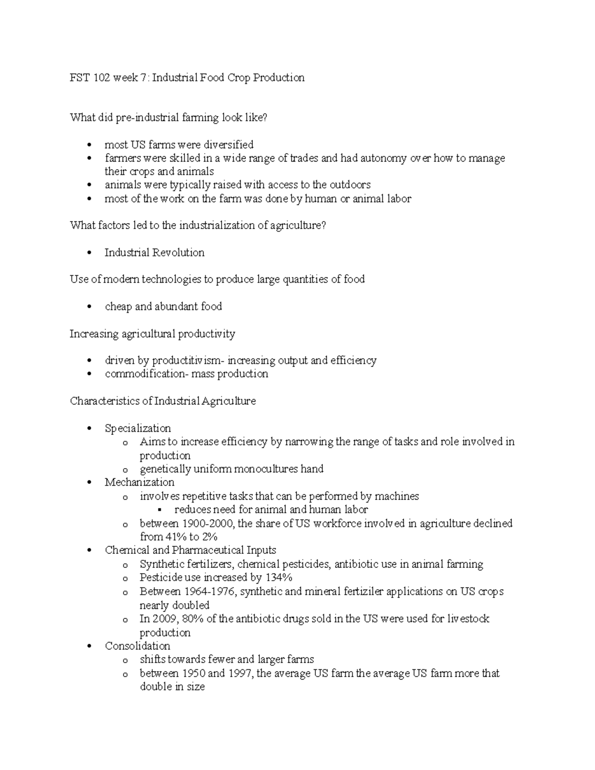 FST 102 week 7 Industrial Food Crop Production FST 102 week 7