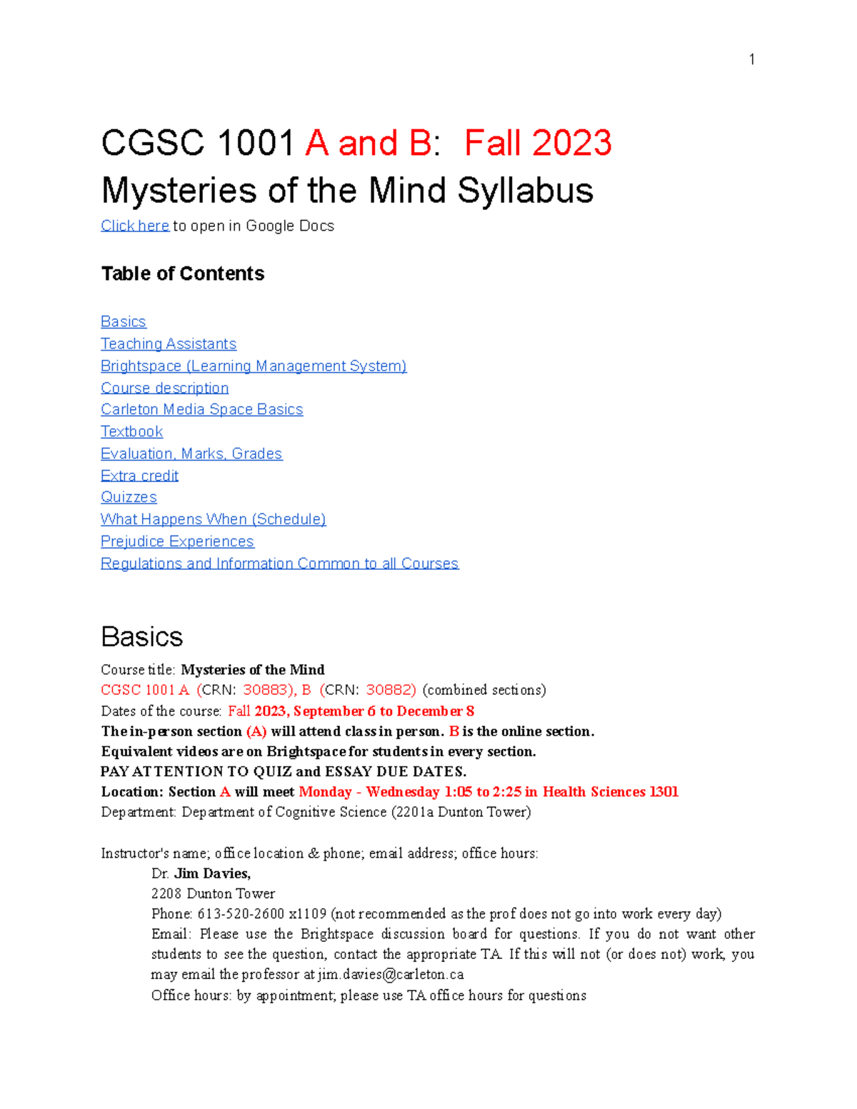 CGSC1001 Syllabus Mysteries Of The Mind - CGSC 1001 A And B: Fall 2023 ...