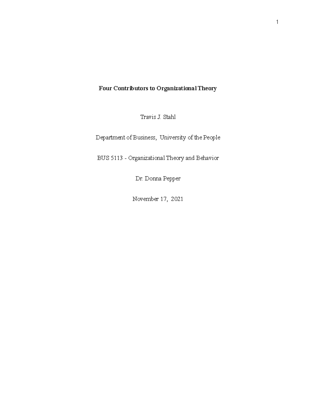 Paper 1 4Contributors - Four Contributors to Organizational Theory ...