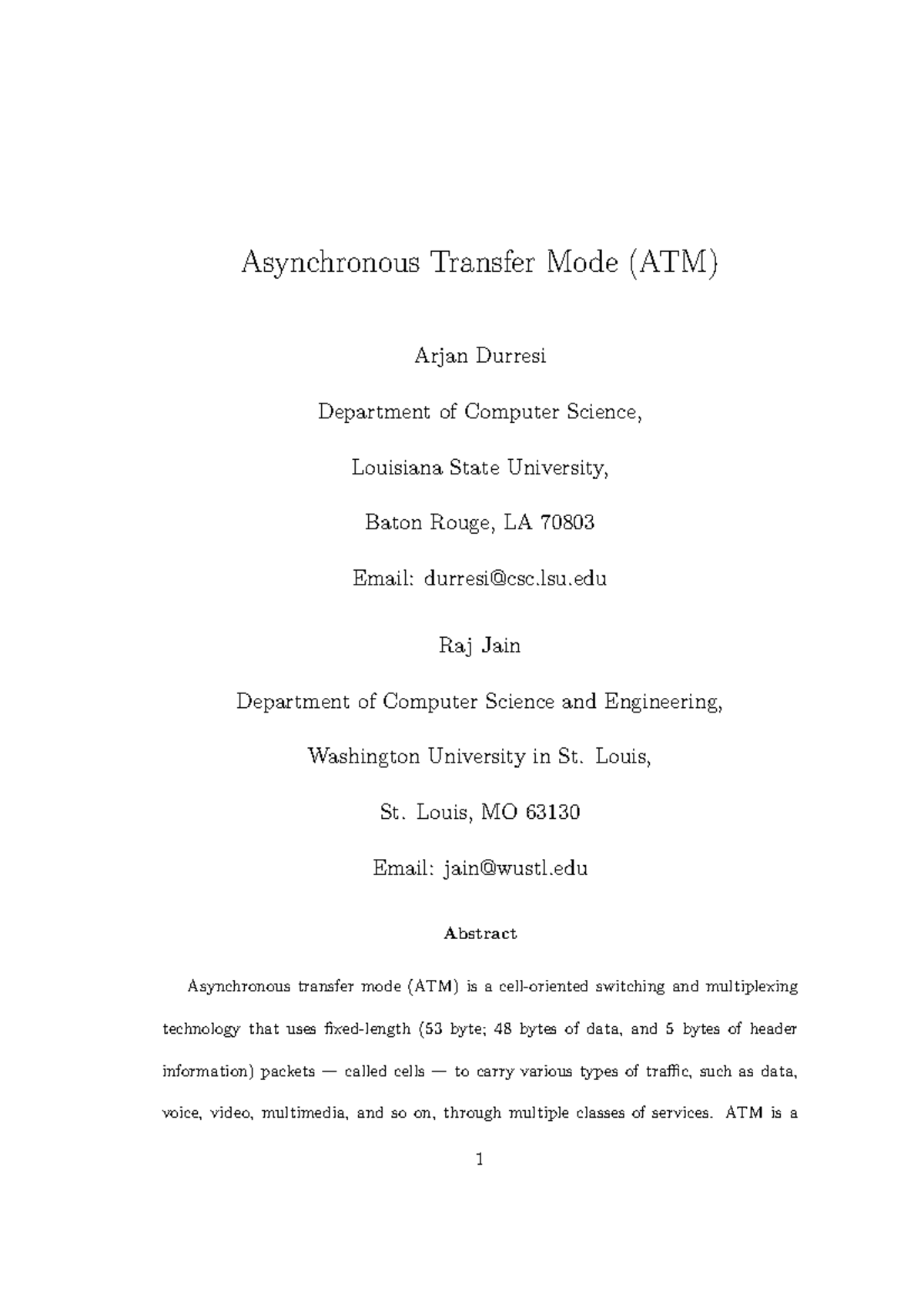 Atm chp - gyimgyio - Asynchronous Transfer Mode (ATM) Arjan Durresi ...