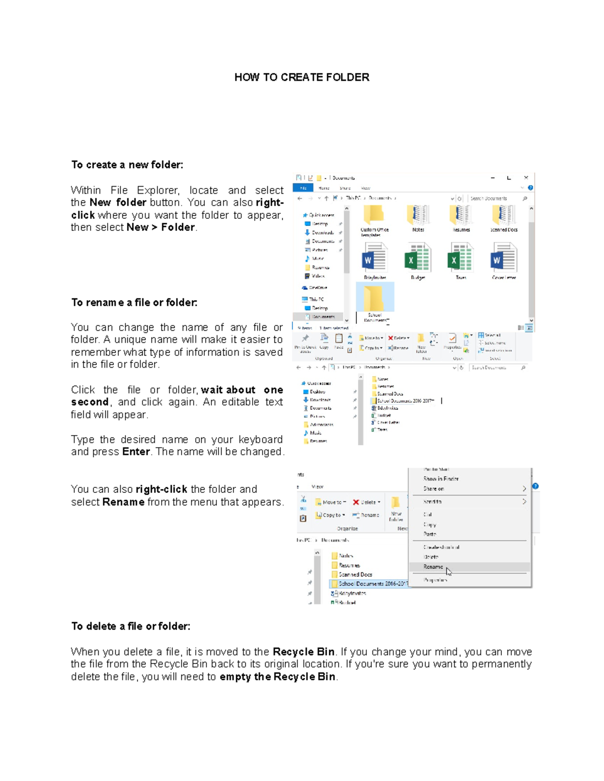 HOW TO Create Folder - When you delete a file, it is moved to the