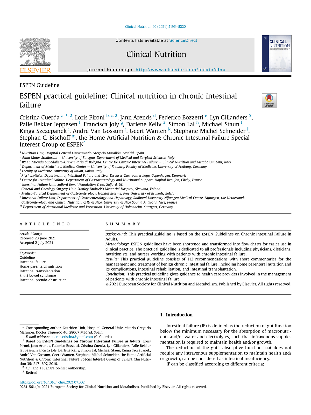 Espen Practical Guideline Clinical Nutrition In Chronic Intestinal ...