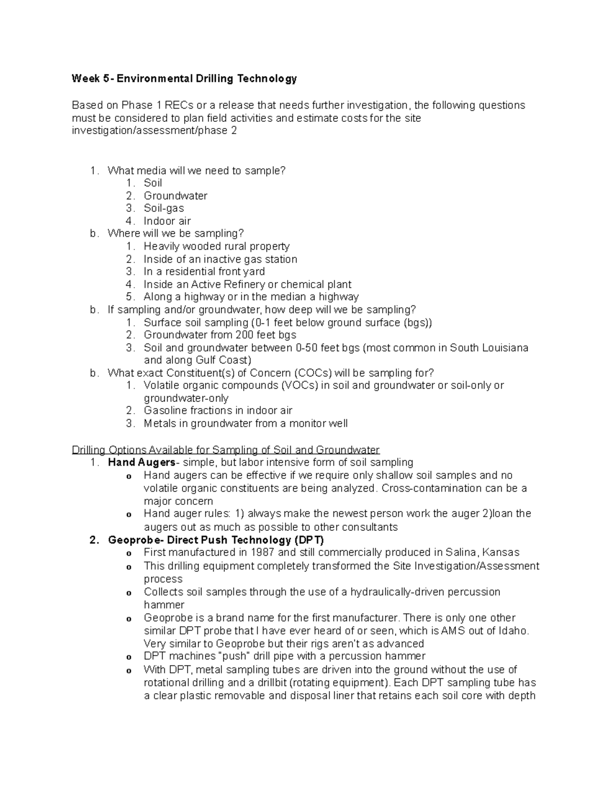 Site Assessment Test 2 Notes from lectures and powerpoints used for