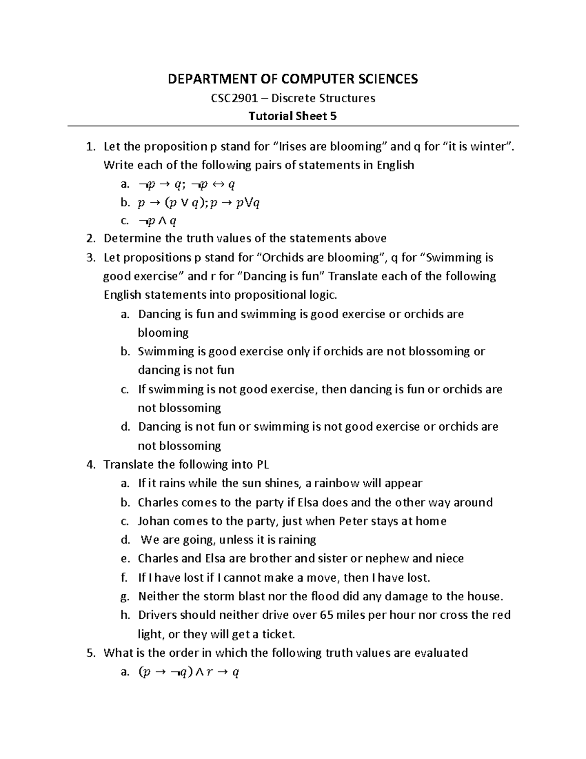 CSC2901-Tutorial 5-2021 - DEPARTMENT OF COMPUTER SCIENCES CSC2901 ...