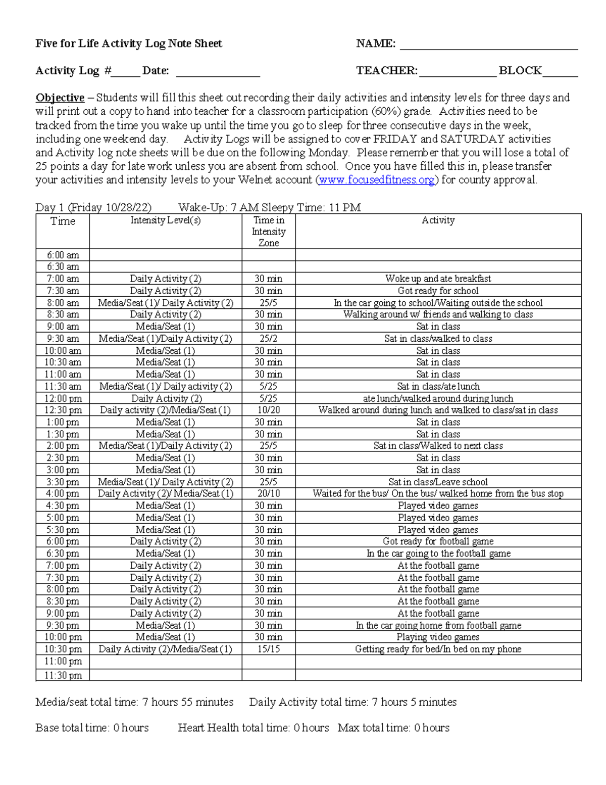 Activity+Log+(revised+2020) - Five for Life Activity Log Note Sheet ...