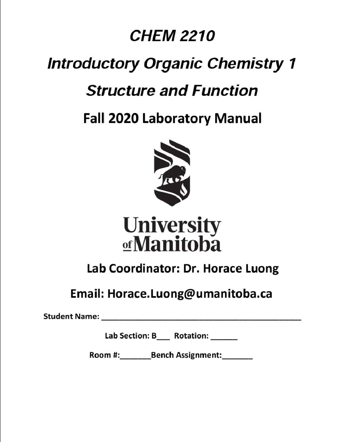 2210 Manual - Fall 2020 - CHEM 2210 - Studocu