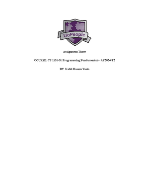 Assignment 1 - Programming Fundamentals - Assignment one Course: UNIV ...
