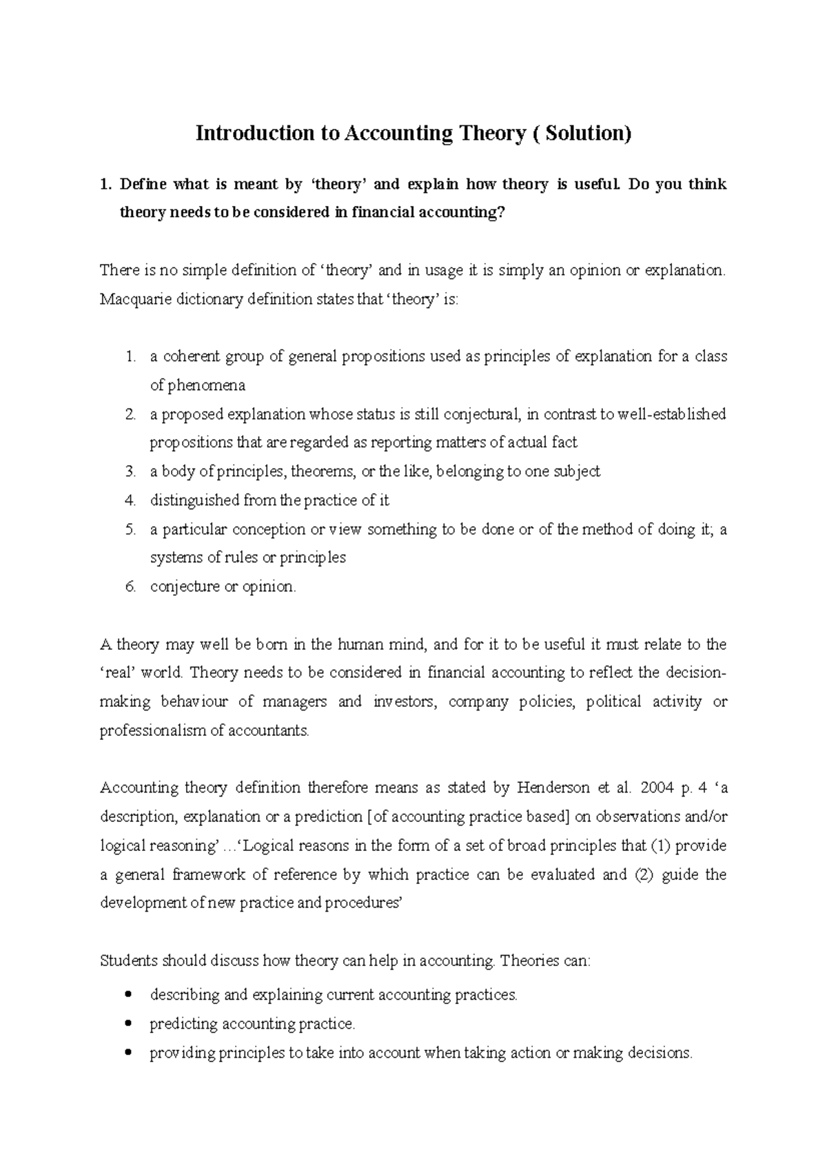 Chapter 1 solutions - Introduction to Accounting Theory ( Solution ...