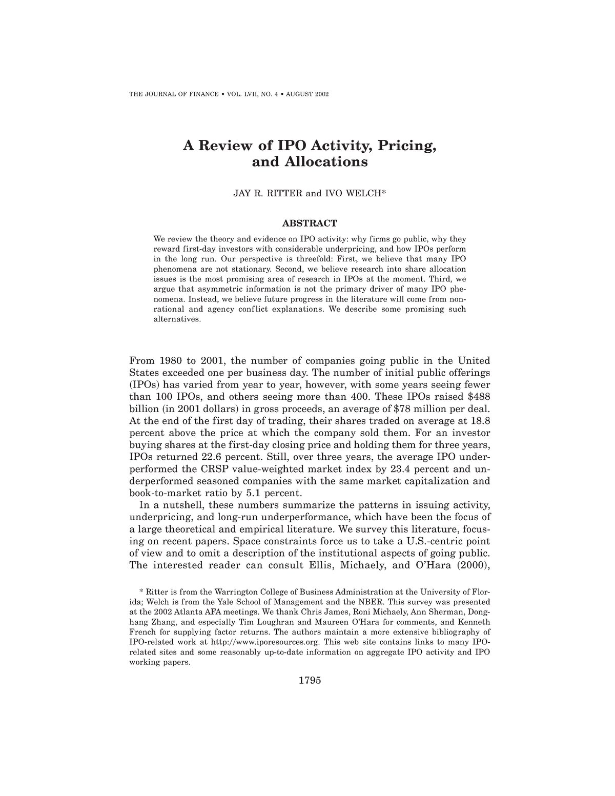 ipo underpricing literature review