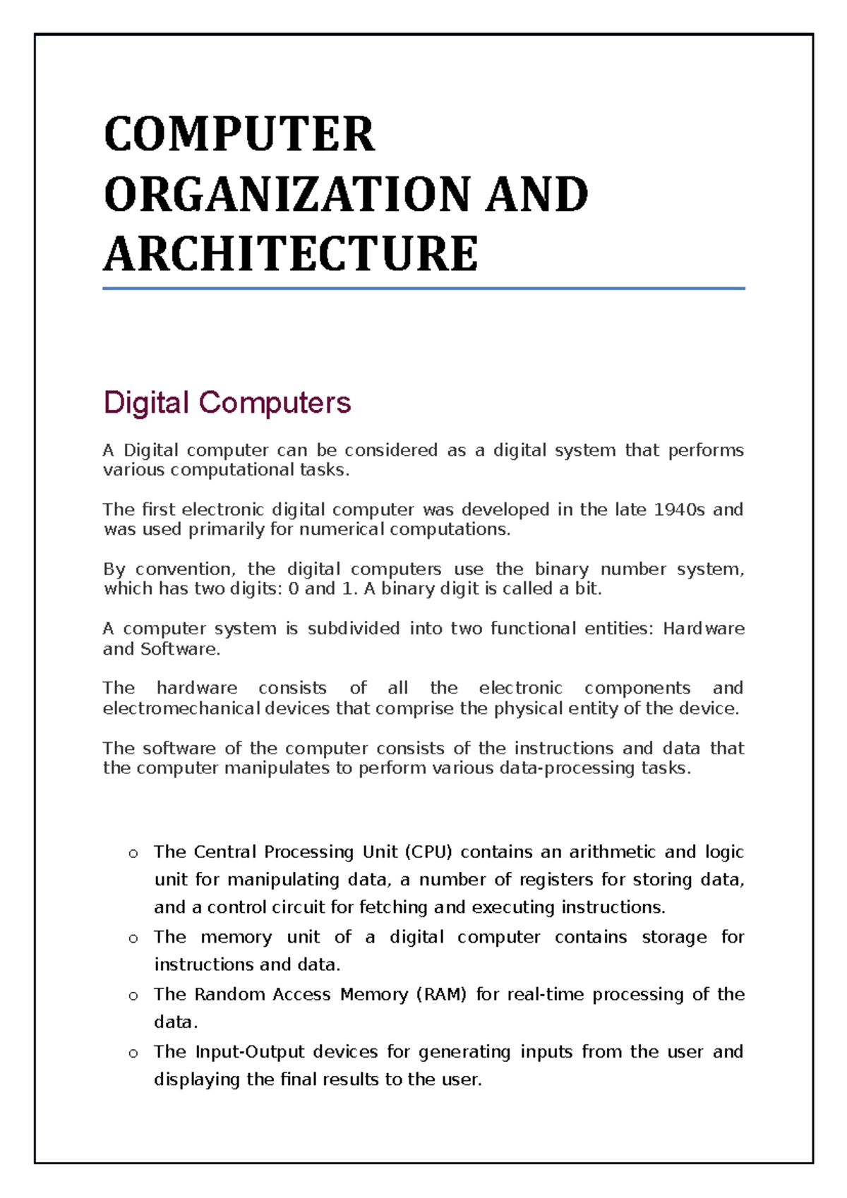 Computer Organization AND Architecture - COMPUTER ORGANIZATION AND ...