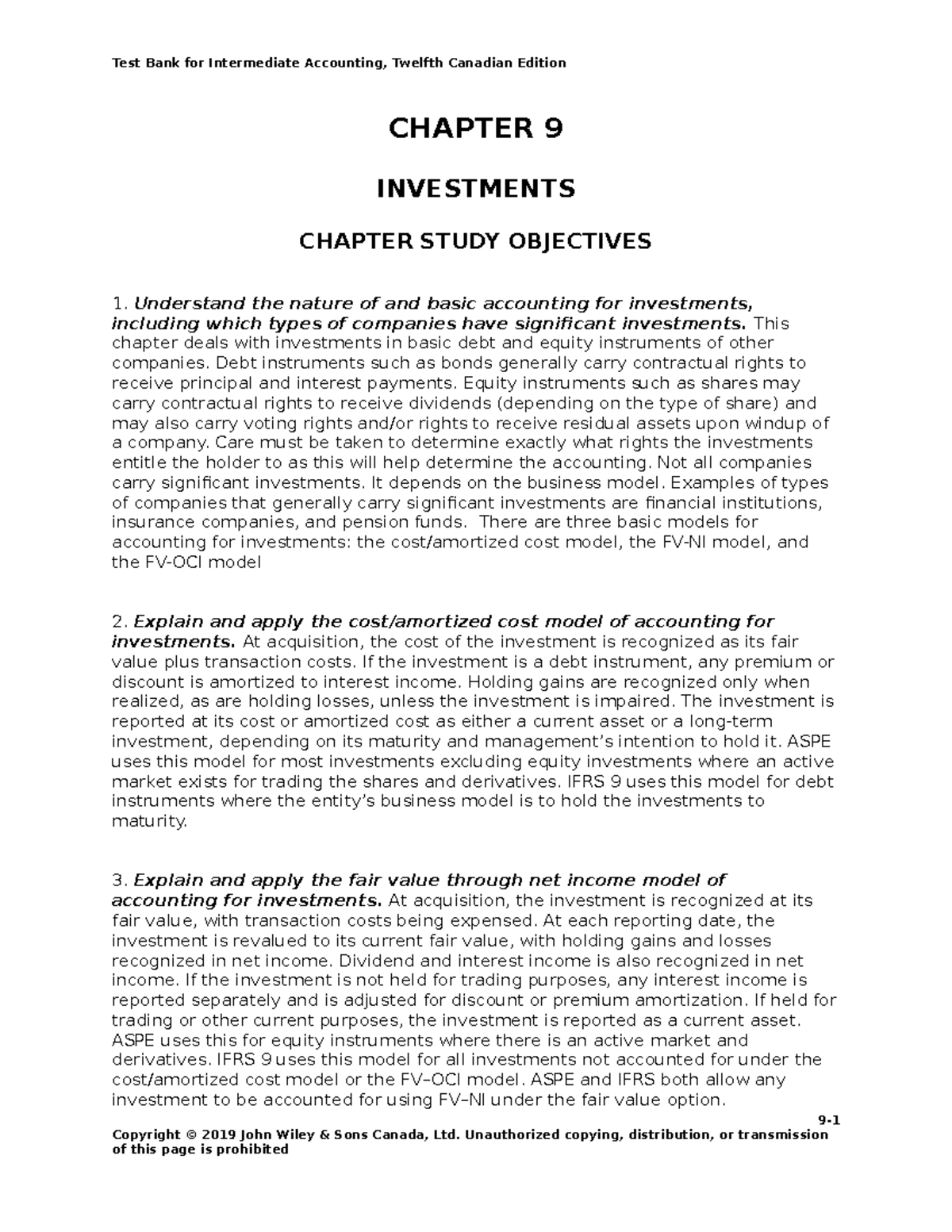 Ch09 Test Bank for Intermediate Accounting CHAPTER 9 INVESTMENTS