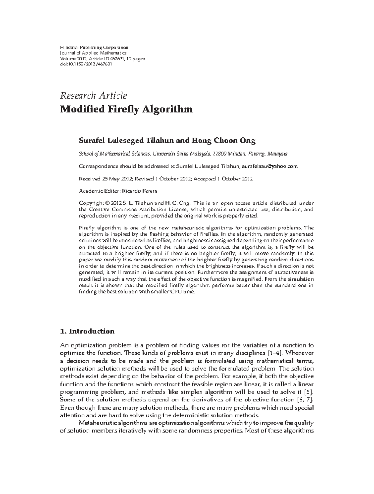 Modified firefly - Hindawi Publishing Corporation Journal of Applied ...