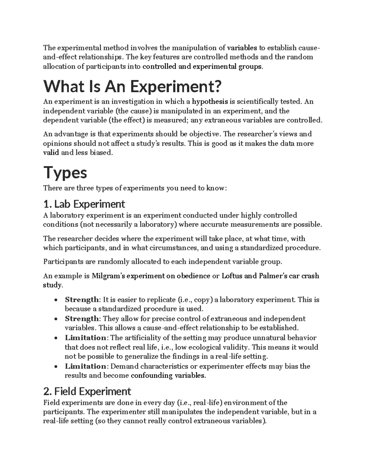 experimental method in psychology notes