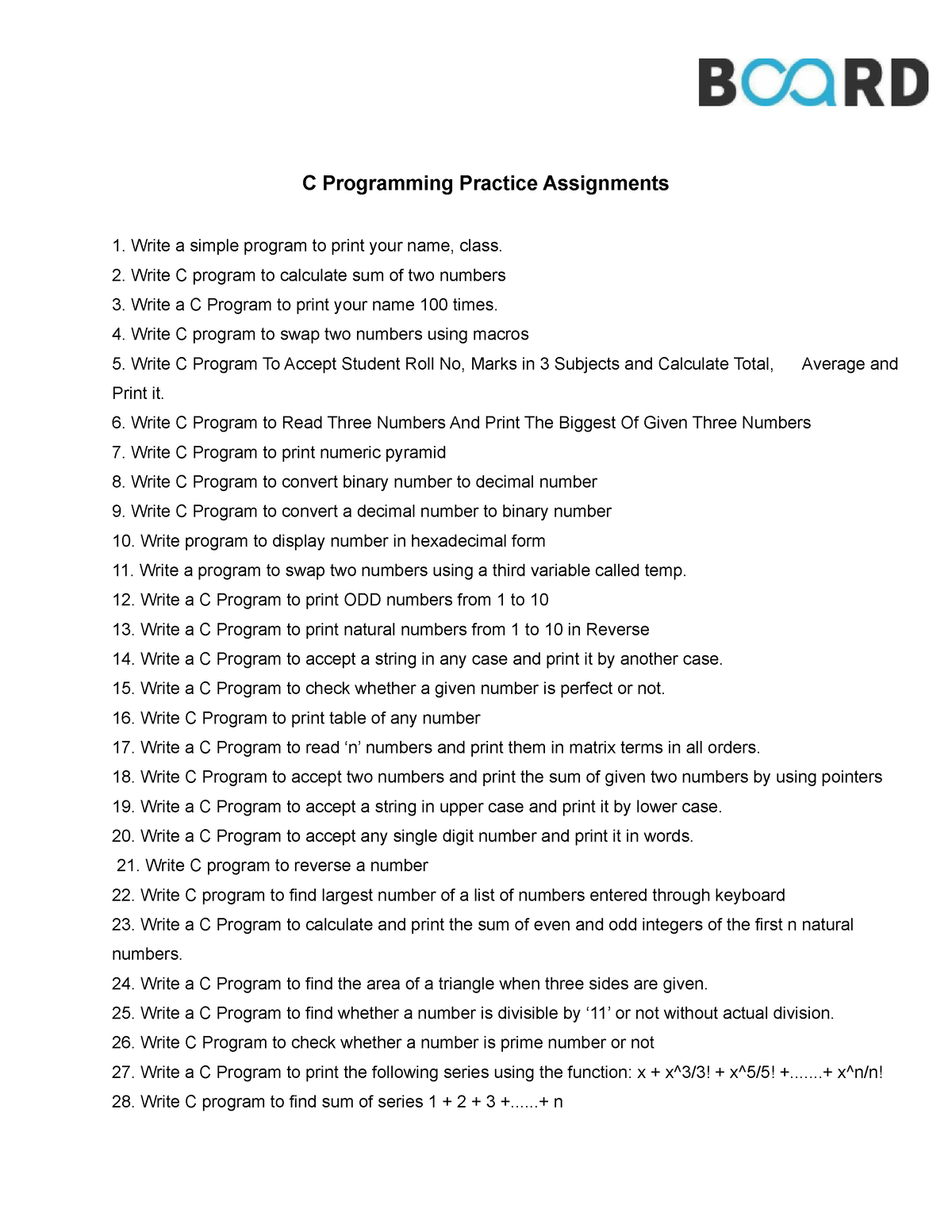 c programming basic assignments