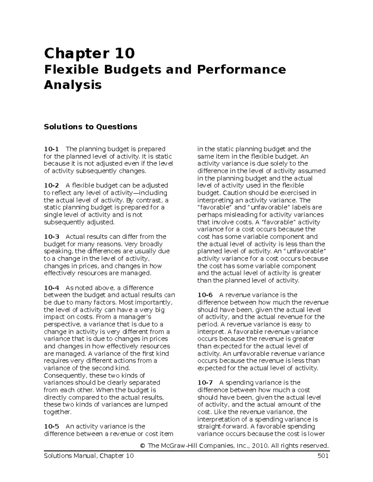 Managerial accounting Chap10 solution by - Chapter 10 Flexible Budgets ...